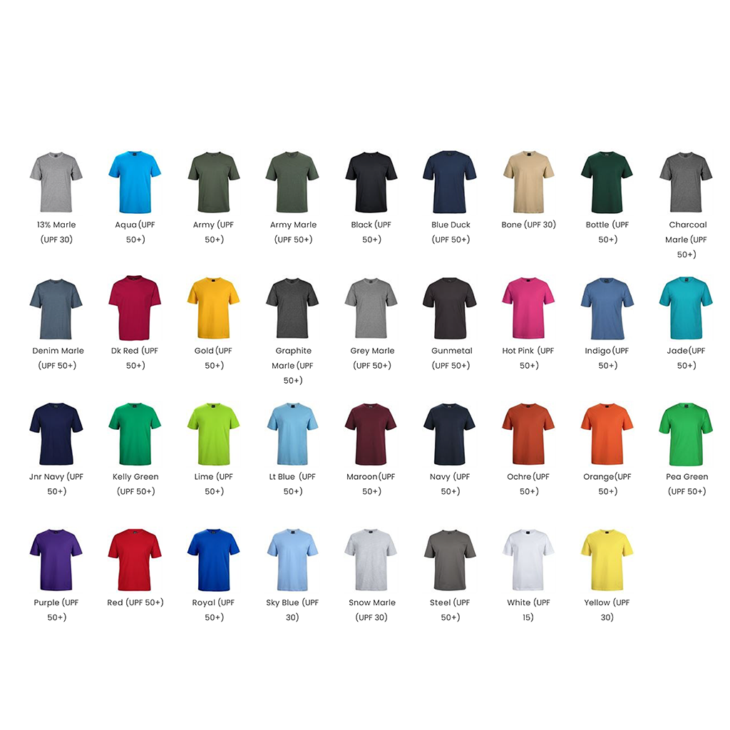 Colour chart for custom printed t-shirts